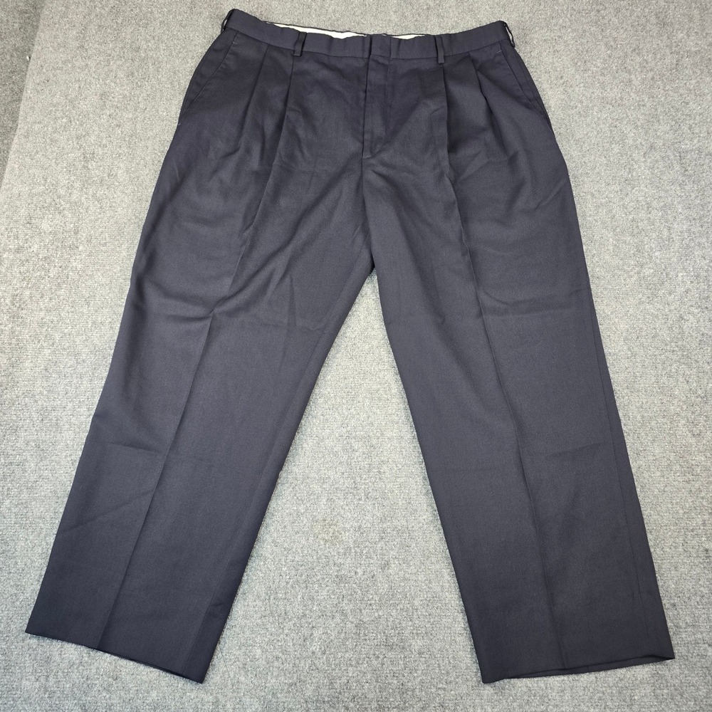 Slates Mens Navy Blue Pleated Dress Pants 40x30 Wool Blend Trousers 10825-2118